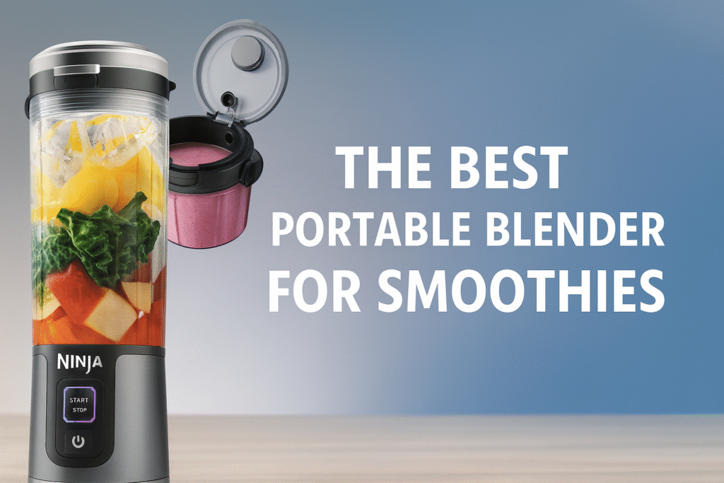Bestseller Ninja Blast Portable Blender in a clean, modern setup with a soft gradient background, highlighting its sleek design and portable blending capabilities.