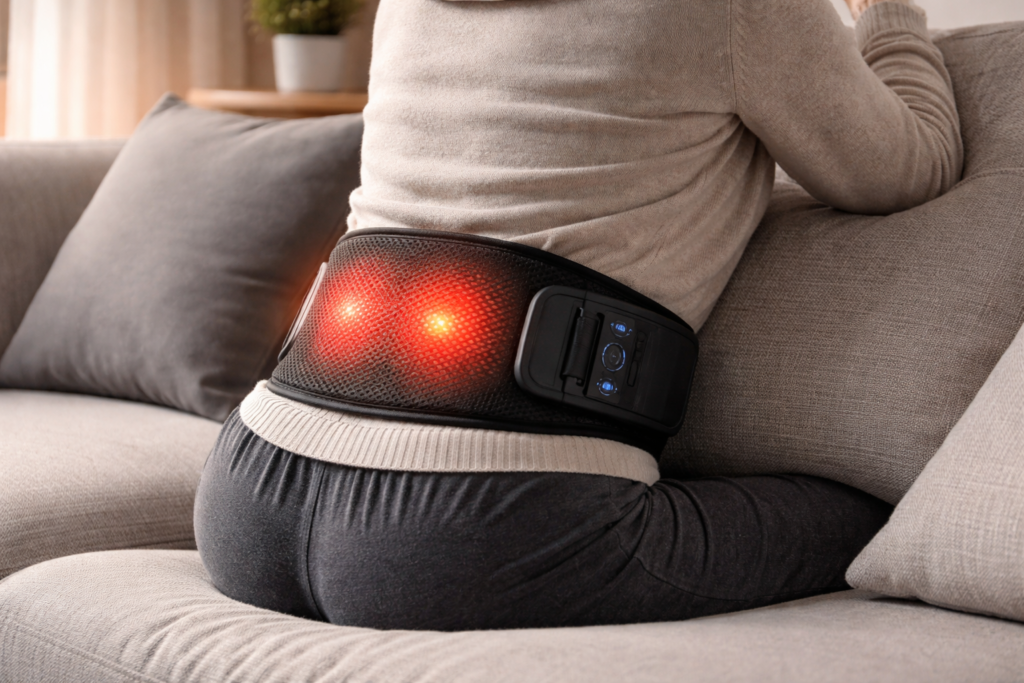 Lower back pain relief using a wearable recovery belt at home