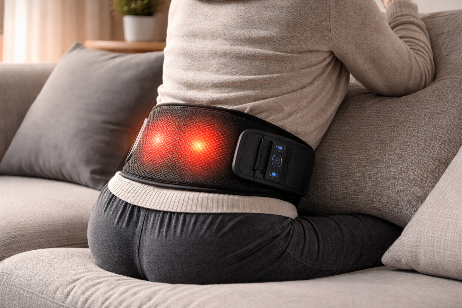 Lower back pain relief using a wearable recovery belt at home
